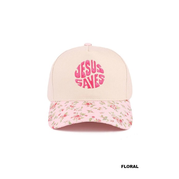 Jesus Saves Embroidered Hat Pink Floral / Cream NWT - Picture 2 of 5